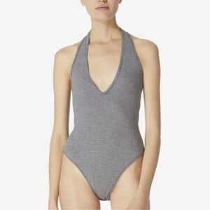 NWT Avec Les Filles L'Avenue Stripe Halter Bodysuit Sz XS